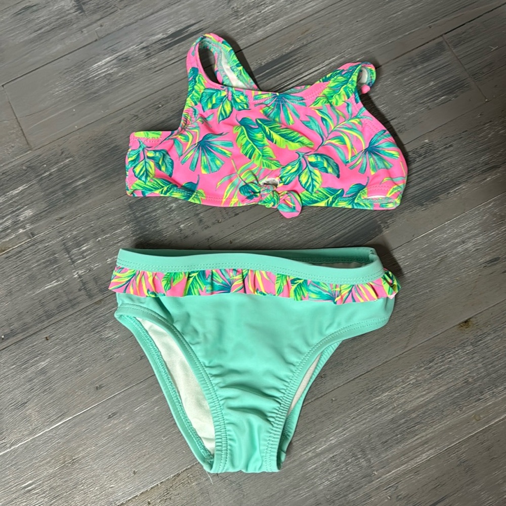 2 piece swim suit for girls. Teal and pink. Size 4t